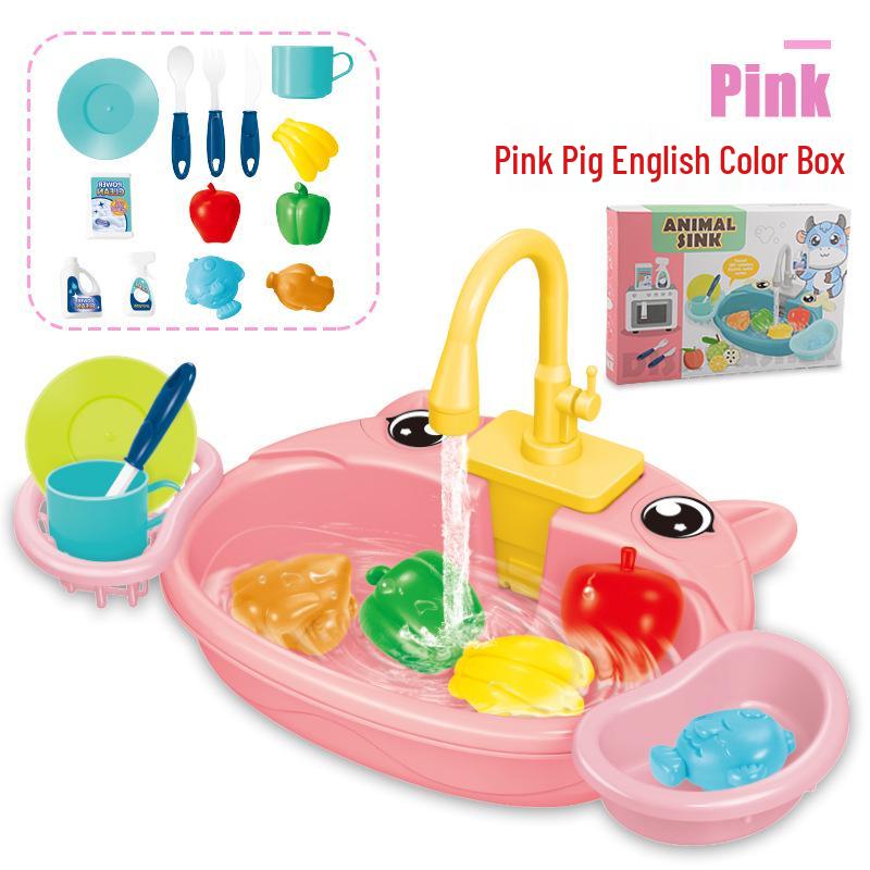 

Kids Dishwashing Play Set with Circulating Water and Animal Basin