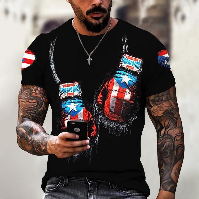 

Men s T Shirt Summer Fashion Short Sleeve Tees Puerto Rico Flag Pattern Print XXS