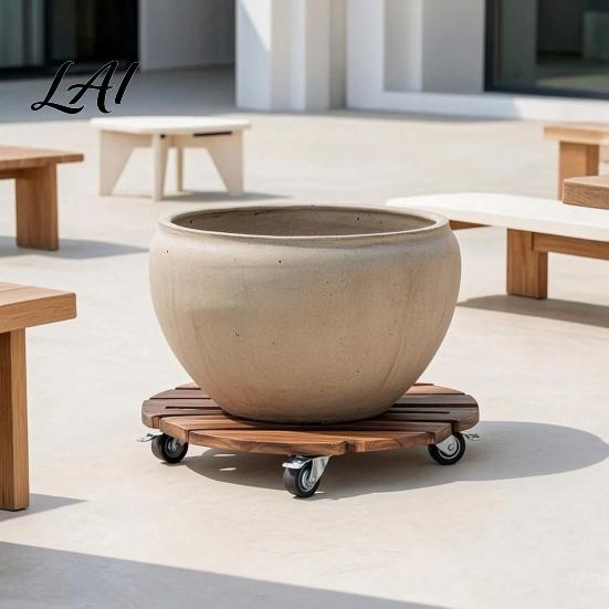 Portable Plant Holder for Park Round Wood Caddy with Wheels Heavy Duty Rolling Stand Stable Dolly Farm Casters Movable Flower Pot Indoor Outdoor