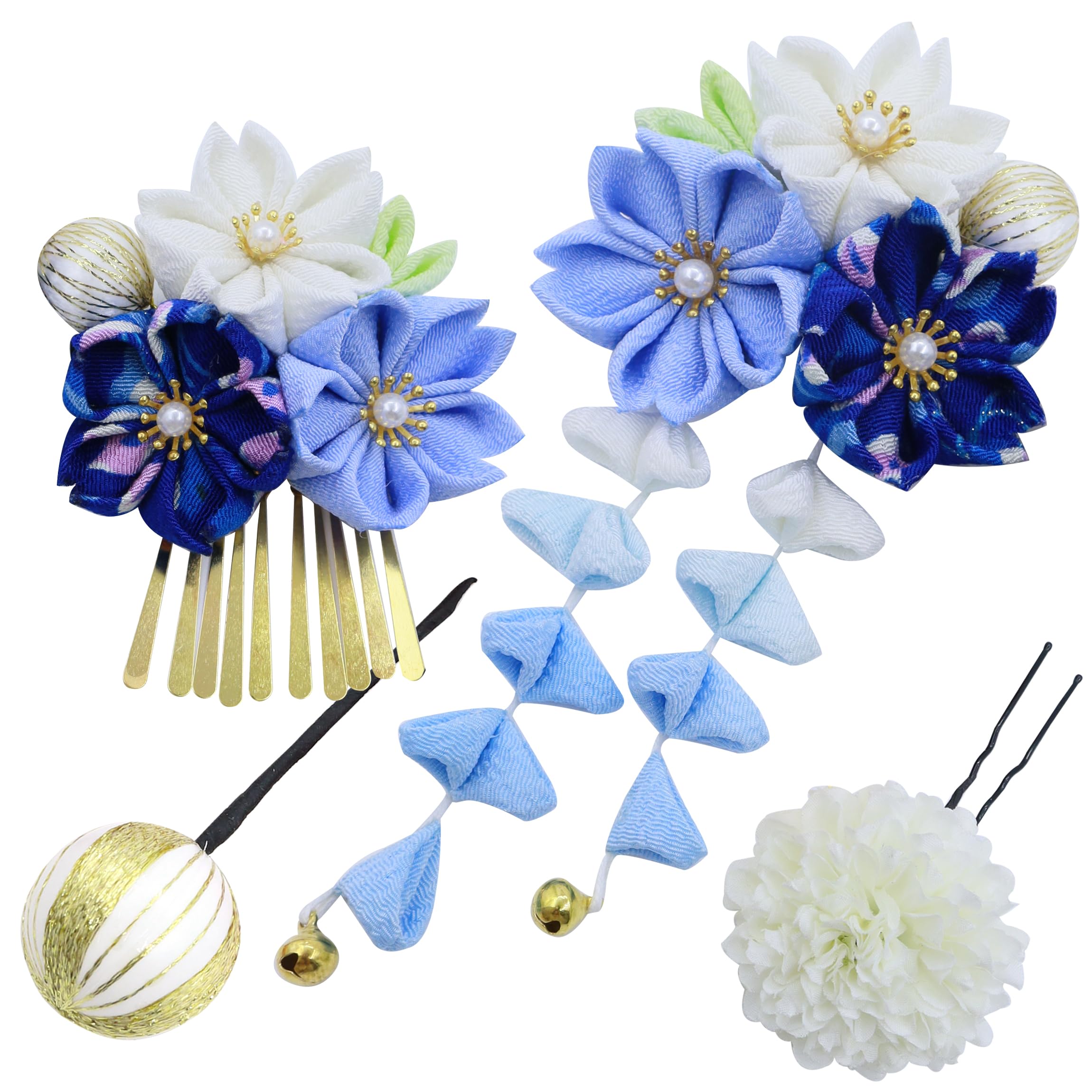 

JZOON Hair Cherry Blossom Cute Japanese Five Colors and with Perfect for and Handmade with a Dedicated Perfect for Graduations and Blue Shichi-Go-San синий