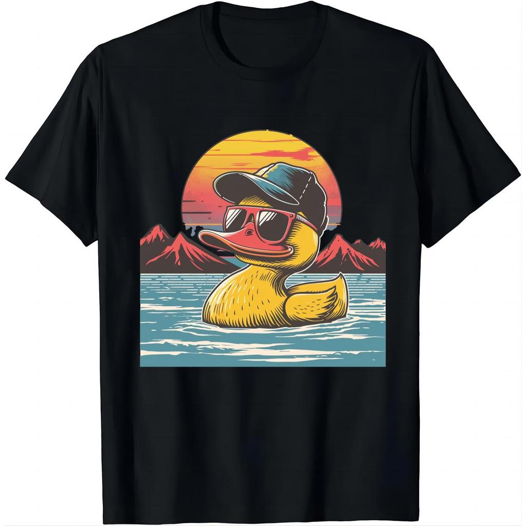 Maglietta Unica Anatra Gialla con Occhiali da Sole e Cappellino T Shirt Magliette Grafiche Abbigliamento Uomo Top Camisetas Streetwear Ropa Hombre