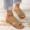 2025 Summer Beef Tendon Bottom Cross Hollow Flat Bottom One-word Slippers Retro Suede Women Wear European and American Roman Sandals Women