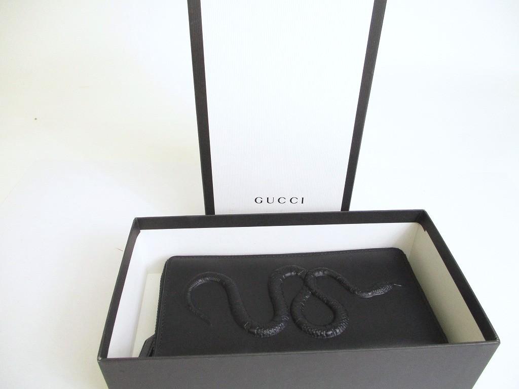 Authentic GUCCI Black Leather Snake Motif Round Zip Long Wallet #a872  Refurbished
