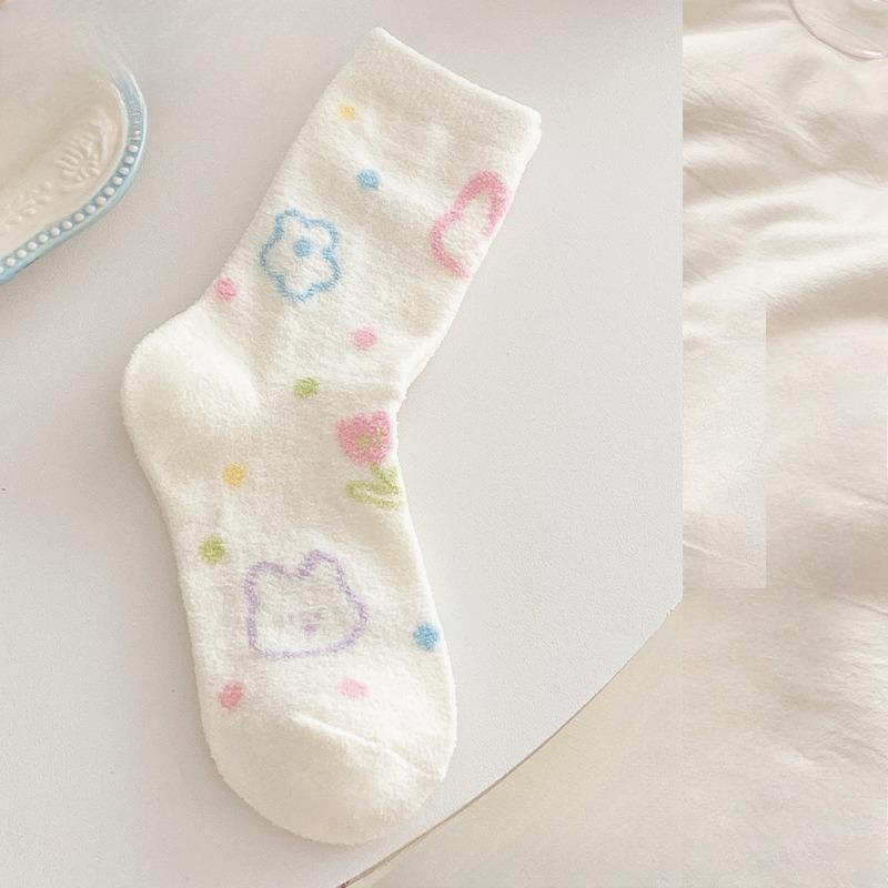 Ladies Autumn and Winter Thickened Cartoon Home Cute Furry Warm Sleep Tube Socks
