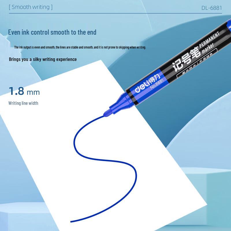 Deli Broad Tip Permanent Markers (Blue, 10-Pack)