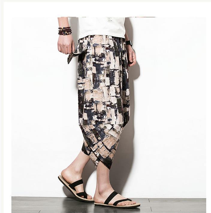 2024 Men's Solid Color Plus Size Casual Linen Harem Pants