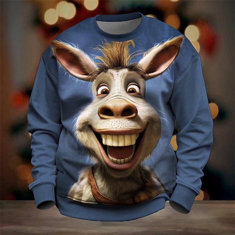 Autumn Men's Round Neck Sweatshirt Funny Donkey Graffiti Print Oversized Loose Long Sleeved Fashion Men Clothing Hoodies For Man