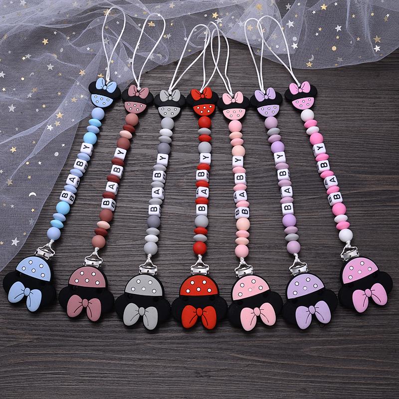 Customized Name Silicone Beads Baby Pacifier Chain Cartoon Dummy Nipple Holder Boy Girl Teether Teething Chain Nursing Chew Gift