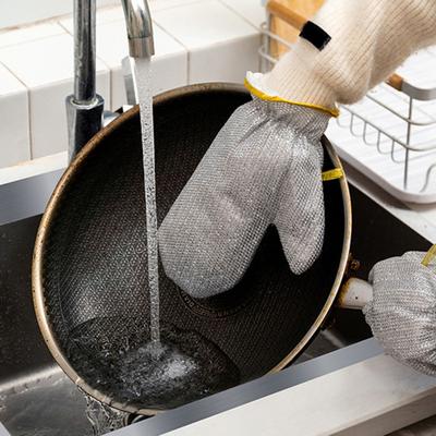 1 st Diskhandske Stål Repfri vattentät hängslinga Värmeisolering Stålull Bambufiber Köksgryta Panskål Skrubber Tvätthandske