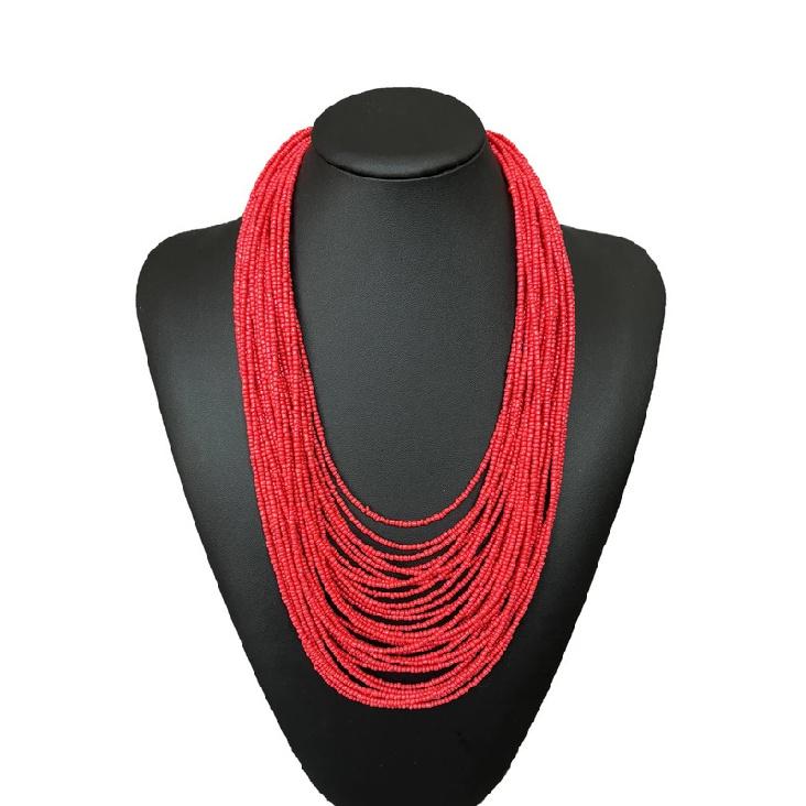 Bohemian Fashion Handmade Beaded Multi-layer Red Beaded Women's Necklaces Seaside Vacation Jewelry