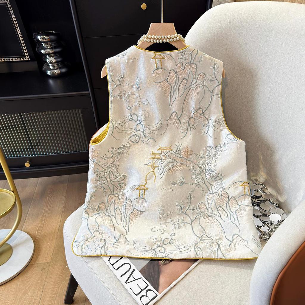 Women's Double-Sided Embroidered Chinese Style Vest and Loose Shirt Set for Spring and Autumn 2025