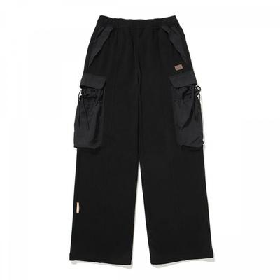 Woven Patch String Cargo Pants  Black 