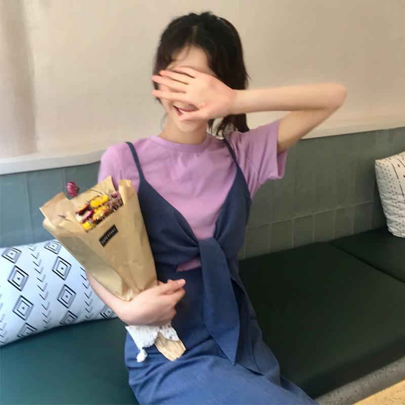 Sommer Kroean Neue frauen Hosenträger A-Linie Casual Elegante Midi Za Kleid Frau Baumwolle Kleidung