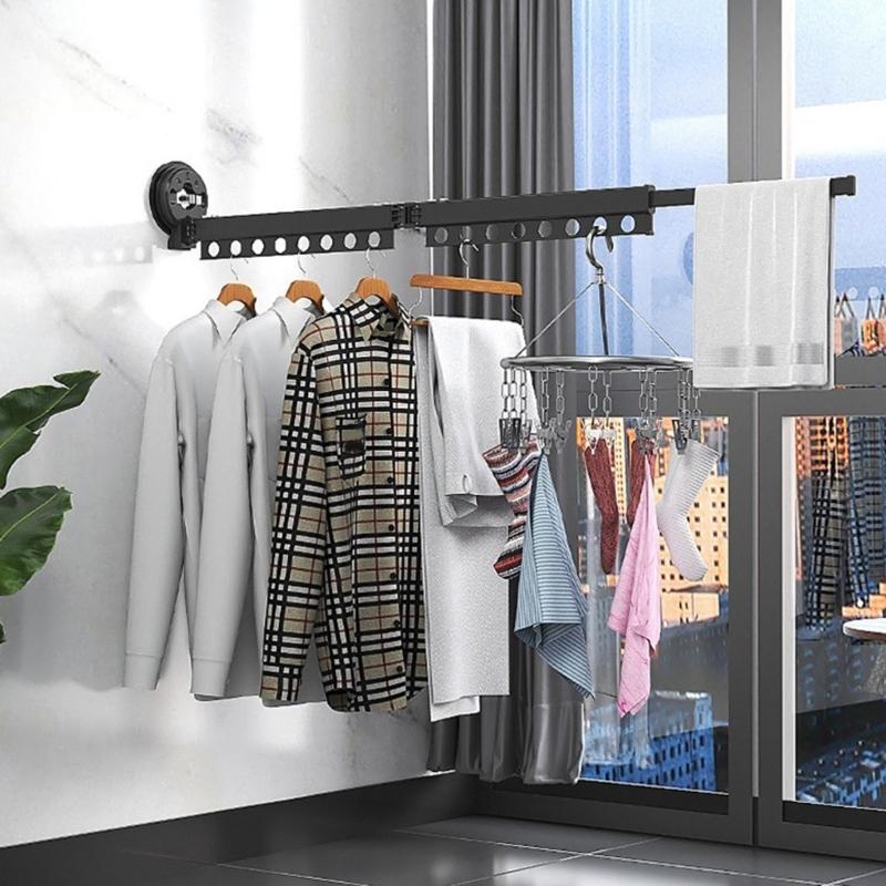 Wall Mounted Clothes Drying Rack Laundry Drying Rack for Laundry Space Saver Clothes Rack Retractable Dryer Racks Black