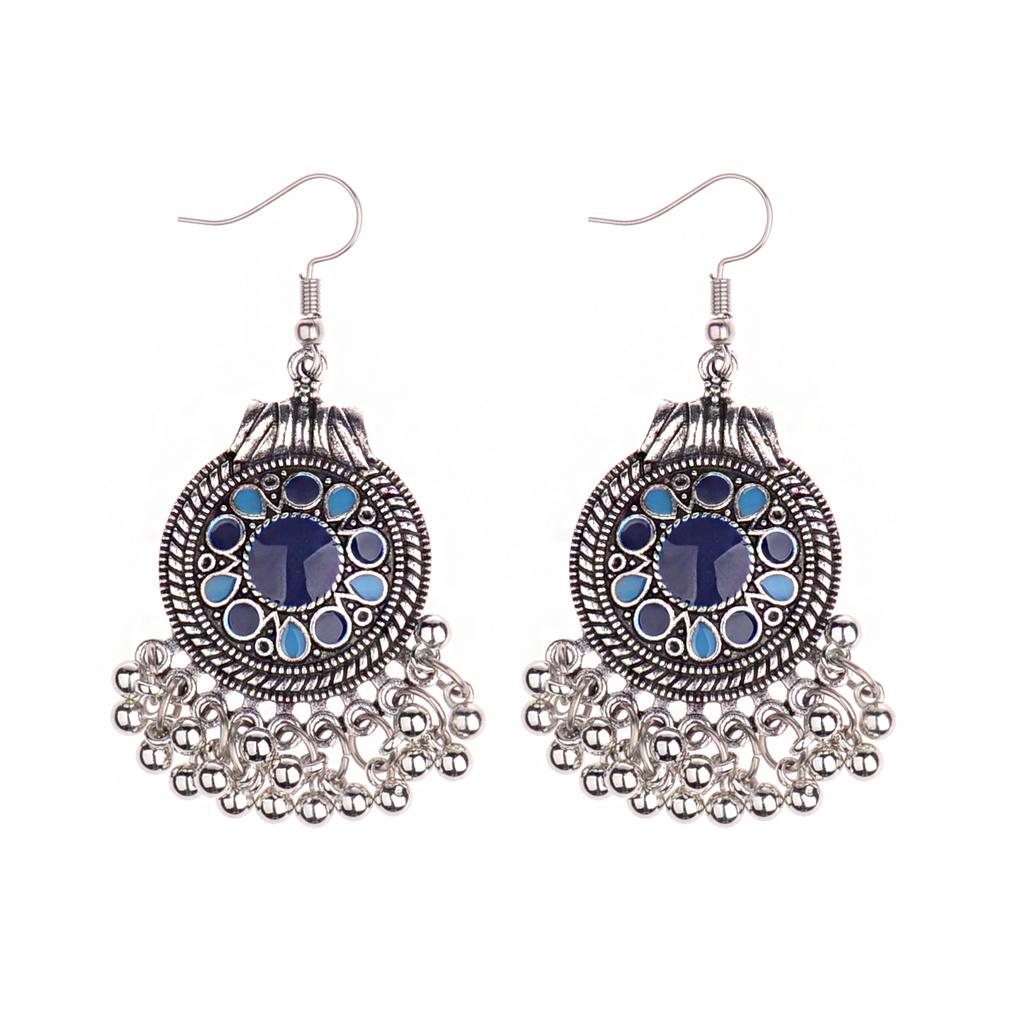 TopHanqi Indian Earring For Women Antique Ethnic Copper Color Small Bells WaterdropTassel Earrings Turkish Tribal Gypsy Zircon