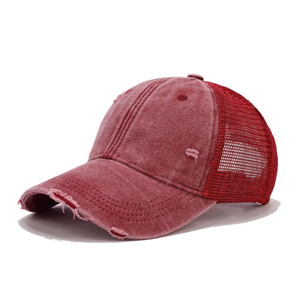 Men's Distressed Cotton Baseball Cap with Soft Brim and Mesh Visor for Sun Protection