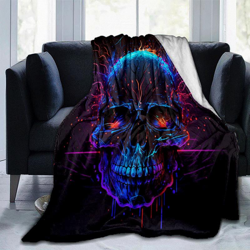 1pc Skull Printing Lightweight Flannel Blanket, Comfortable and Warm Blanket, for Camping Sofa Bed and Couch Office, Suitable for Gift Blanke