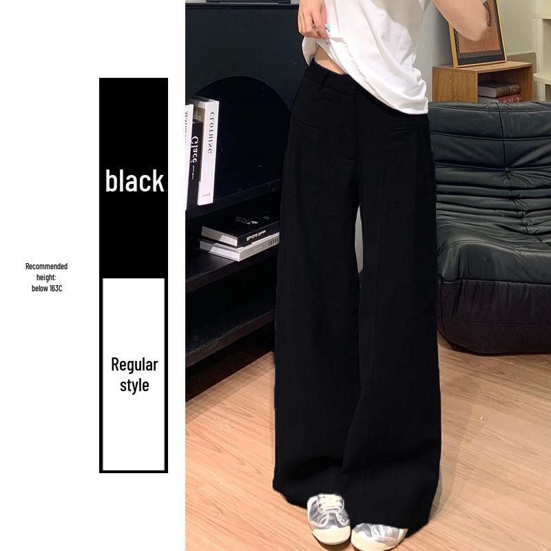 Petite XS Women’s Navy Blue Straight-Leg Wide-Leg Suit Pants, Old Money Style, Spring & Autumn, 145cm Length