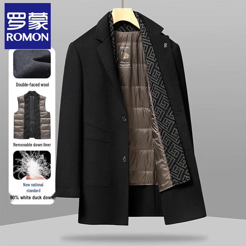 Romons Men's Wool Blend Overcoat with Down Liner