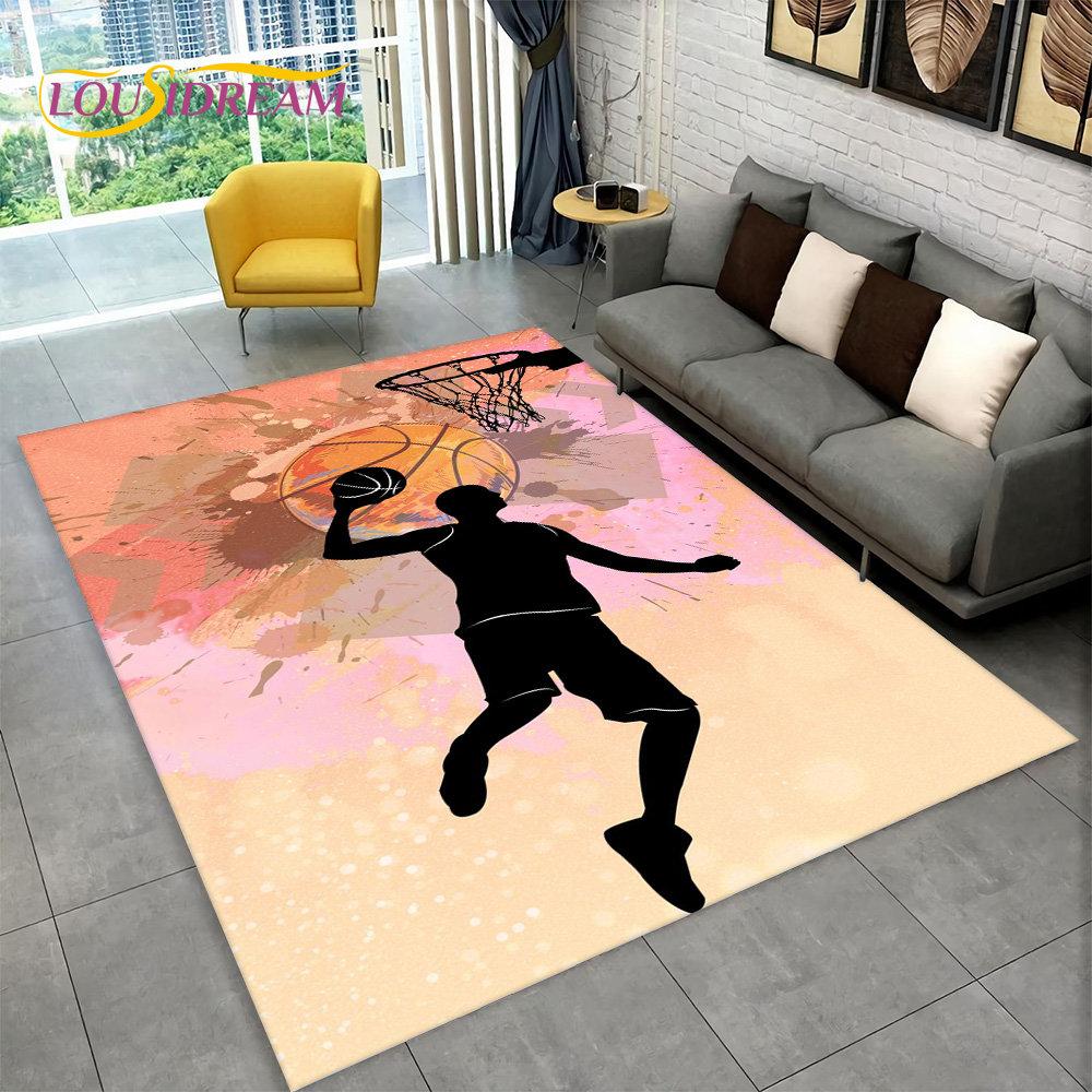 Covor 3D cu Desen Animat Teren de Baschet Mare, Covor pentru Living Dormitor Canapea Sală de Joacă Decor, Covoraș de Podea Antiderapant pentru Copii