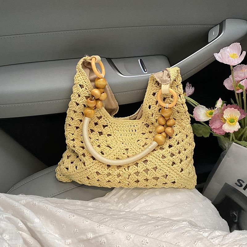 

Fashion lazy wind large capacity woven bag women s summer new seaside vacation beach bag casual armpit жёлтый