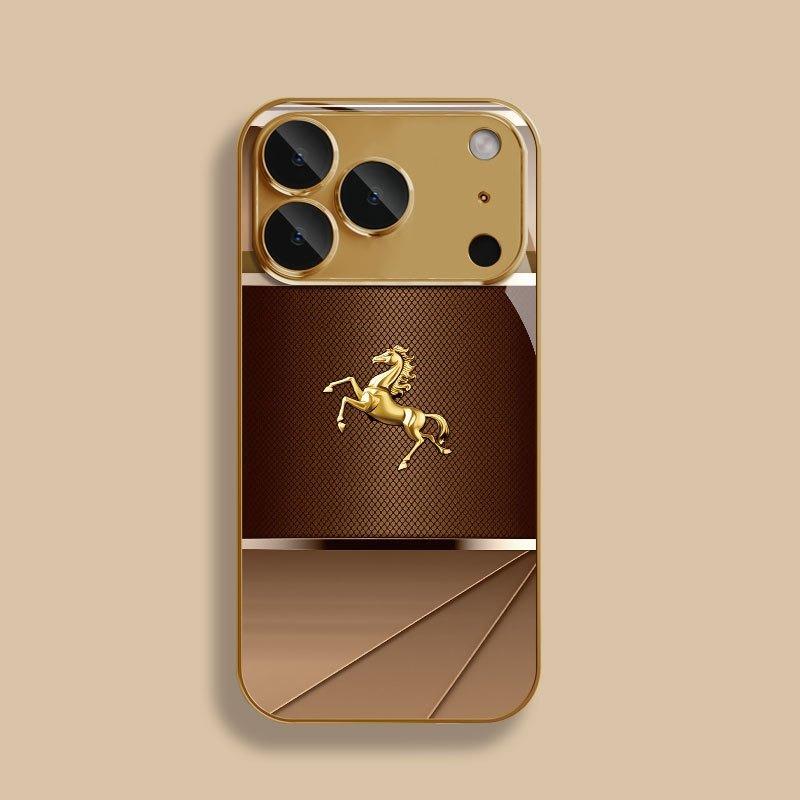 Cool Zlatý Vzor Koně Kovová Barva Skleněné Pouzdro na Telefon Pro iPhone 17 16 15 14 13 12 11 Pro Max 14 Plus 17Air 16E Kryt