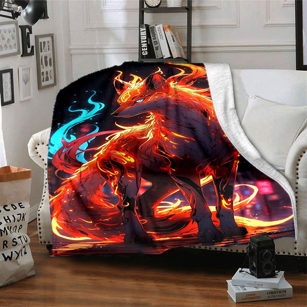 1pc Flame Fox Blanket, Lightweight Flannel Throw Blanket for Sofa, Bed, Travel, Camping, Living Room, Office, Couch, Chair, and Bed