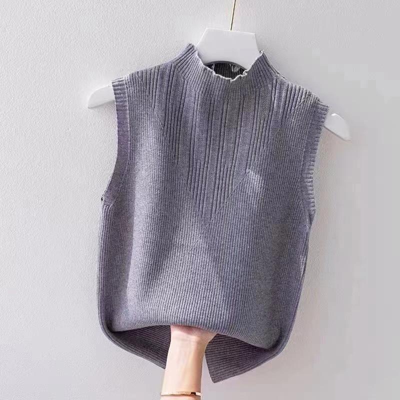 Temperament Semi-high-neck Spring and Autumn Halter Vest Women Wear A Suit with A Knitted Bottom Shirt Sleeveless Top