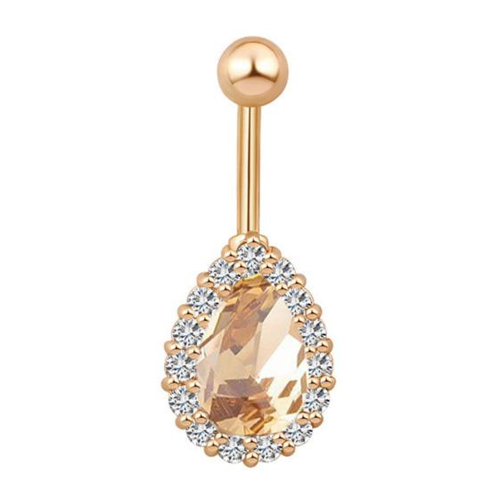 Women Water Drop Rhinestone Barbell Belly Button Navel Ring Piercing Jewelry