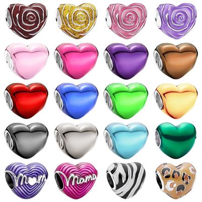 DIY Jewelry Beads Fine Metallic Heart Rose In Bloom Charm Bead for Bracelet Gift Pink Red Purple Green Black Blue