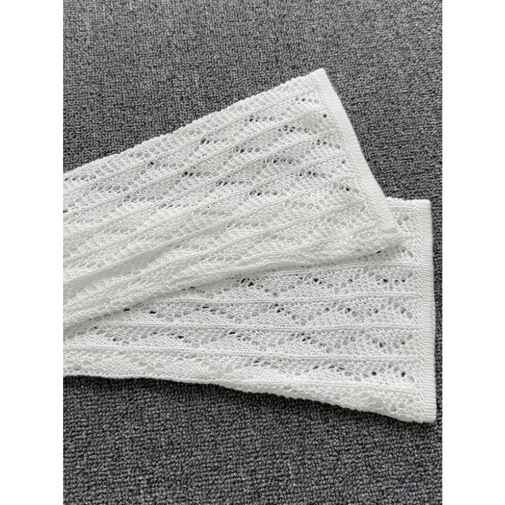 New European American Style Hollow Out Knit Beach Cover Up Sexy Long Sleeve Mini Dress Vacation Wear
