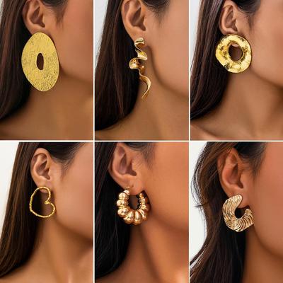Exaggerated French Metal Round Earrings with Unique Irregular Texture