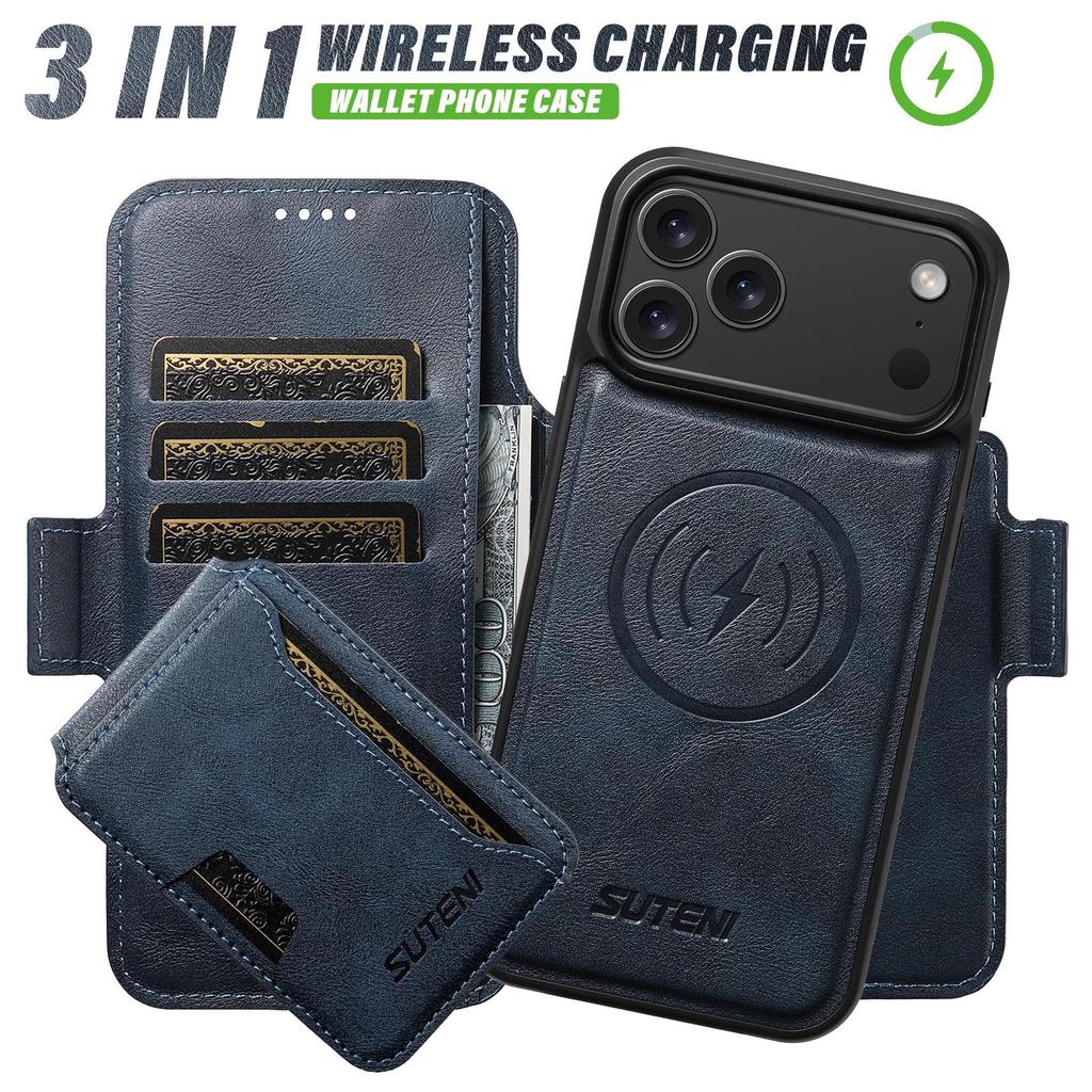 iPhone 17 Pro Max Flip Case with Card Slot, Magnetic Charging, Stand, and Leather Finish