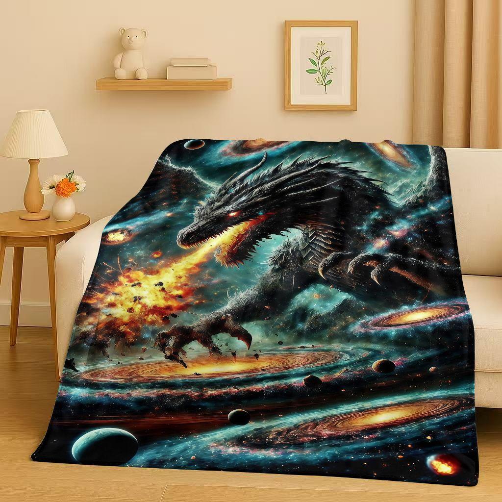 HD Yin Yang Element Dragon Chinese Loong Cartoon Flannel Blanket,Ultra Soft Warm Plush Throw for Home Bedroom Bed Sofa Cover Kid