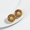 1pair Trendy Resin Inlaid Geometric With Metal Hollow Earring for Women Colorful Donut Shape Earrings Jewelry
