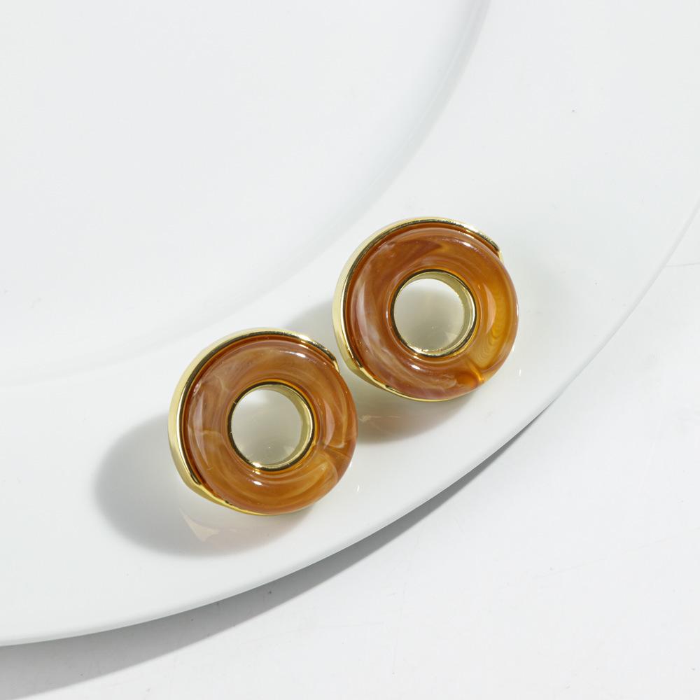 1pair Trendy Resin Inlaid Geometric With Metal Hollow Earring for Women Colorful Donut Shape Earrings Jewelry