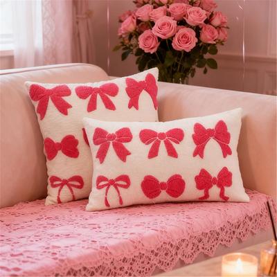 Throw Pillow Case with Tufted Embroidered Bows Design Decorative Cushion Cover for Elegant Living Room Bedroom Decors