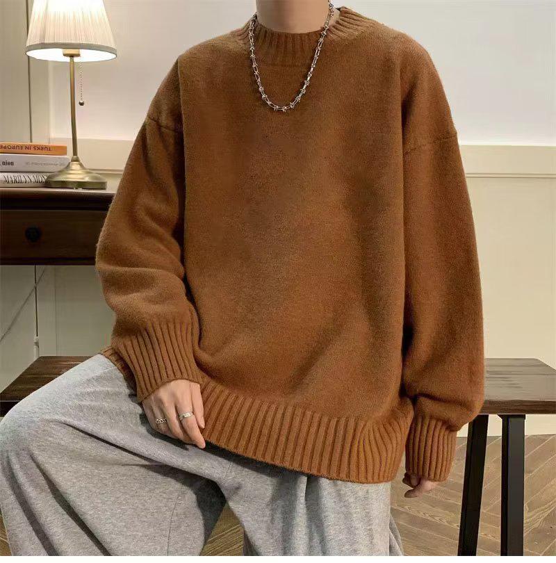 Men's Autumn Round Neck Sweater: Trendy, Handsome, Versatile Solid Color Hong Kong Style Casual Loose Top