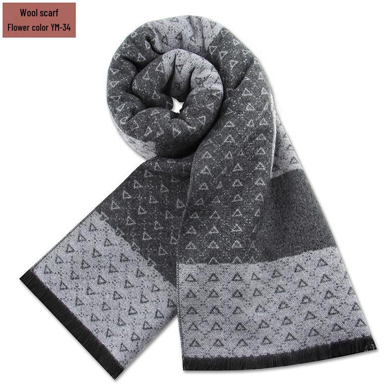 Męski szalik zimowy w czystą szarość w kratę, mieszanka wełny - gruby i ciepły