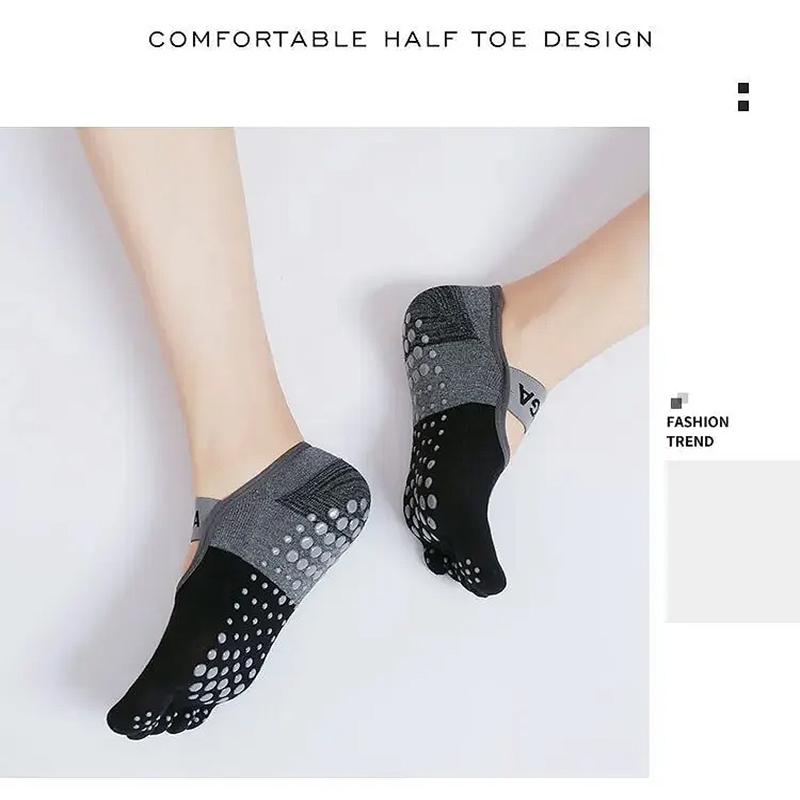 1 Pair of Breathable Yoga Socks Silicone Anti Slip Fitness Socks Cotton Sports Five Toe Socks Pilates Ballet Fitness Socks