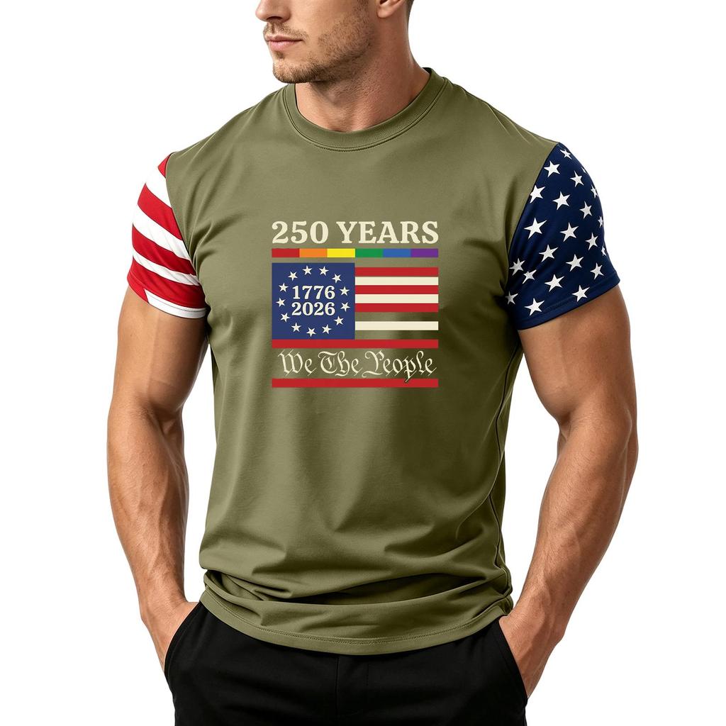 Men's Independence Day Flag Print Short Sleeve T-Shirt, Loose Casual Daily Summer Tops