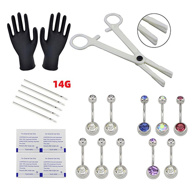 Kit d'Ornements de Piercing Corporel 16 pièces avec Pack d'Aiguilles Septum Nombril Outil Accessoires