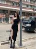 Summer Spice Girl Irregular Slant Shoulder Suspender Dress Women's Waist Design Sense Niche Slim Split Hip Wrap Long Dress