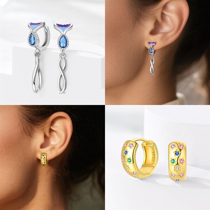 S925 Silver Colorful Sparking Zircon Heart Shape Dopamine Hoop Earrings Flowers Earrings Jewelry for Women Girl Fine Gifts