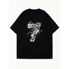 Black Oversized T Shirt With Smoke Number Seven And Signature Print For Casual Wear