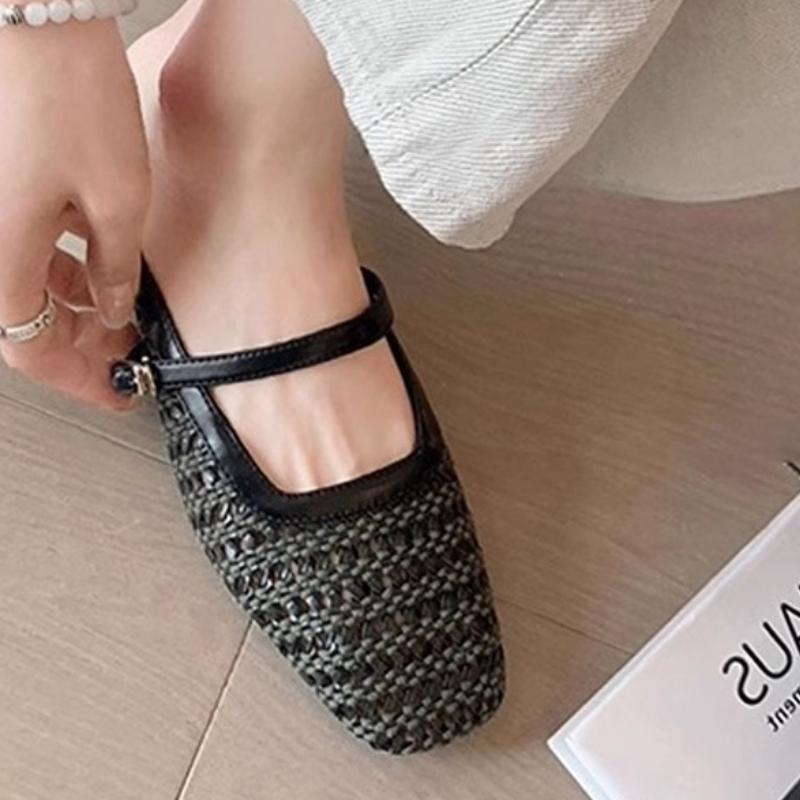 Women's Slippers Breathable Half Slip Cool Woven Leather Version Covered Head Fashionable Rubber Slip-On Sandals