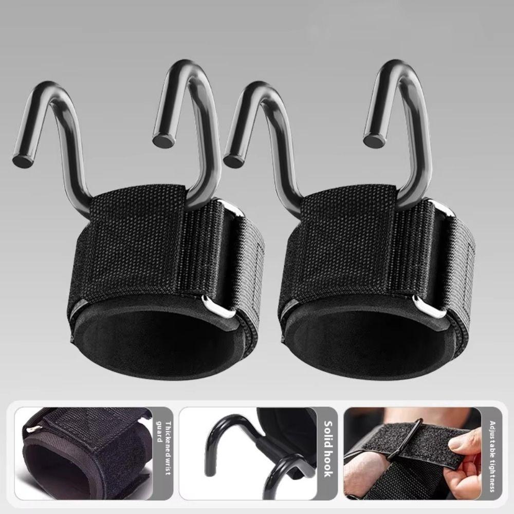 2Pcs Strength Workout Weightlifting Straps Black Wrist Strength Training Hooks  for Gym Training