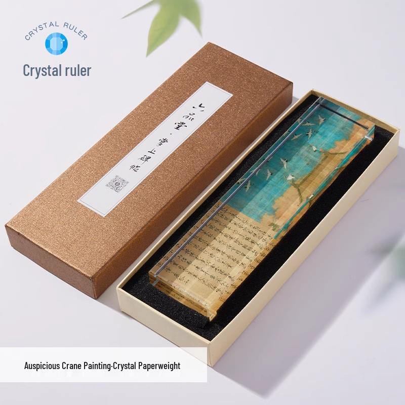 20cm Creative Crystal Paperweight: Calligraphy & Stone-Inspired Ruler
