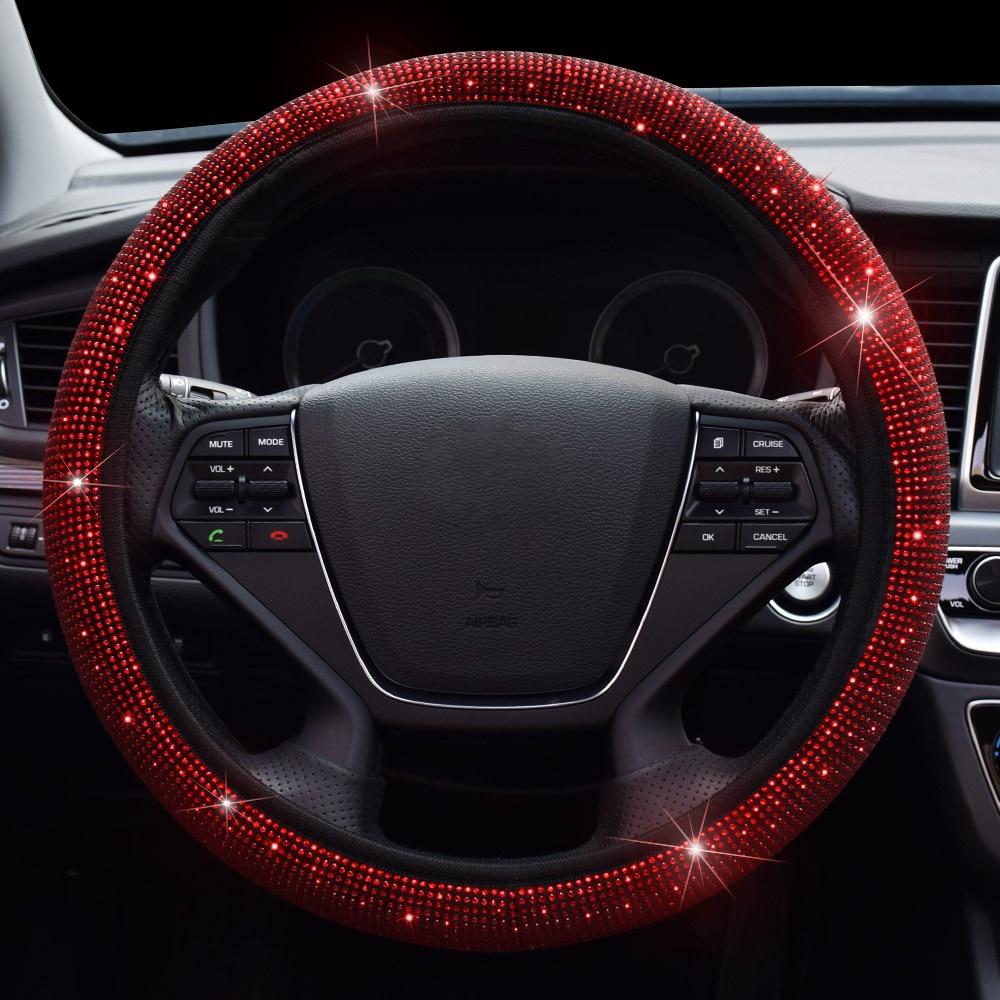 Coprivolante universale antiscivolo traspirante da 38 cm con strass scintillanti per donna ragazza con diamanti in cristallo scintillante per auto SUV