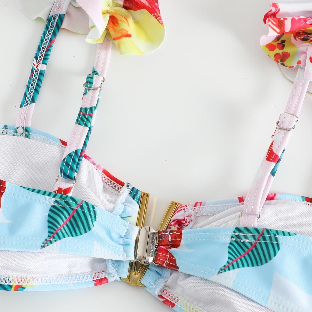 2023 European & American Split Conservative Swimsuit with V Iron Mesh Wrap Skirt Set